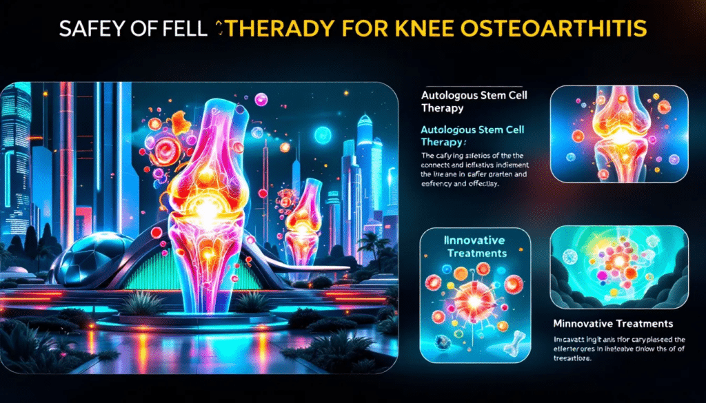 Infographic on safety and efficacy of stem cell therapy for knee osteoarthritis.