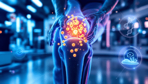 Diagram depicting how stem cell therapy alleviates knee pain.