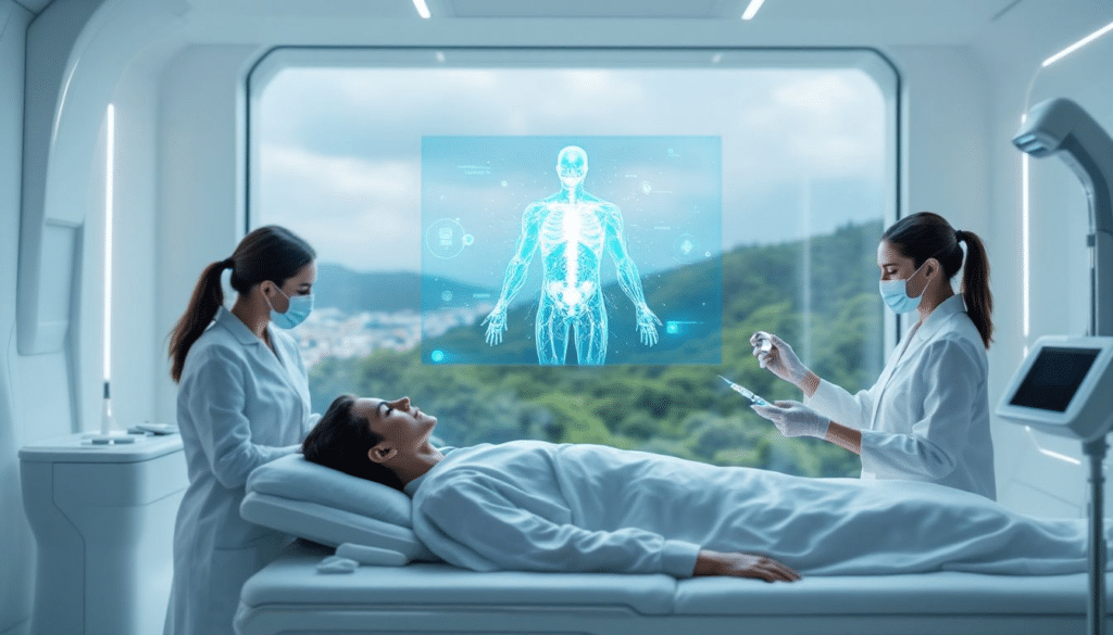 Futuristic version of Post-treatment care and recovery for stem cell therapy patients.