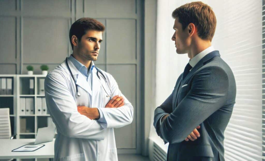 ai generated image of a Stem Cell Doctor Consulting a patient on a stem cell injection procedure explaining the safety of stem cell therapy treatments