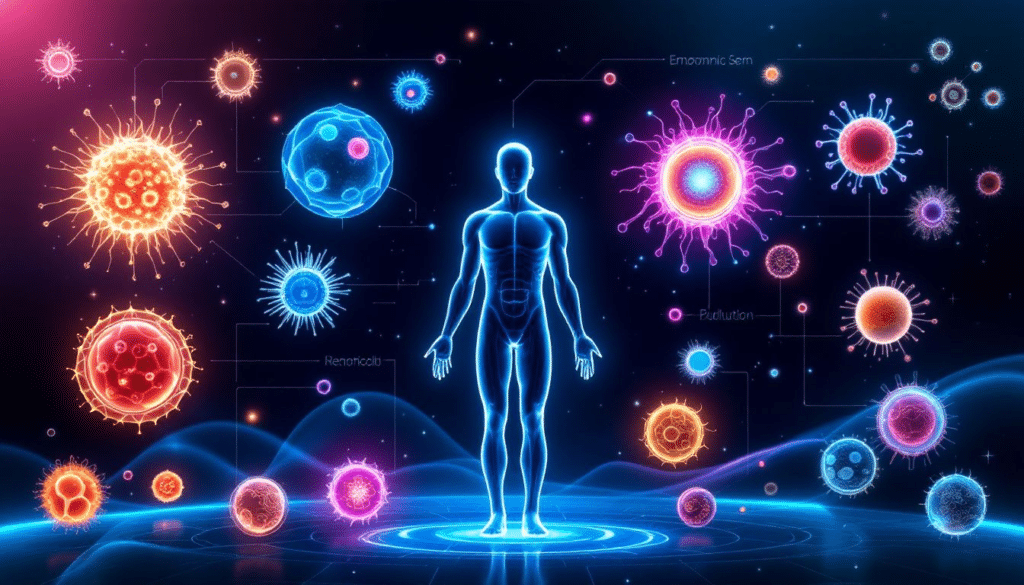 An illustration depicting various types of stem cells and their functions in the human body.