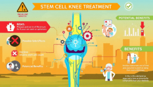 Illustration of the risks and benefits of stem cell knee treatments.