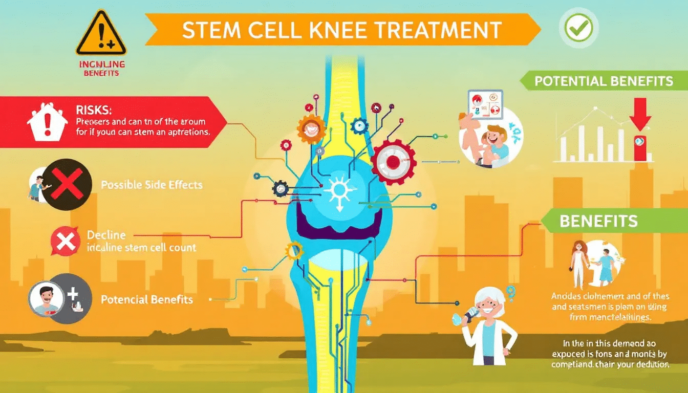 Illustration of the risks and benefits of stem cell knee treatments.
