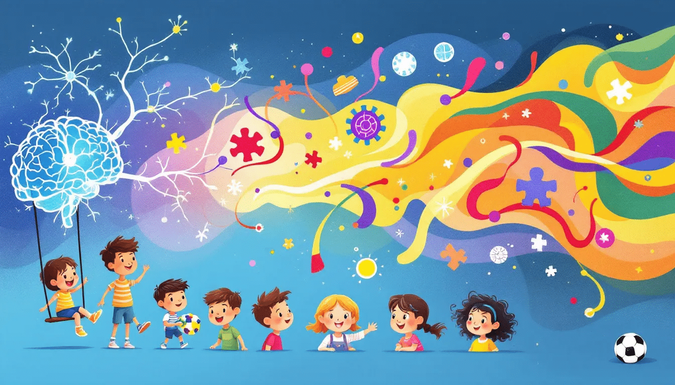 A visual representation of autism spectrum disorder showing diverse children with varying abilities.