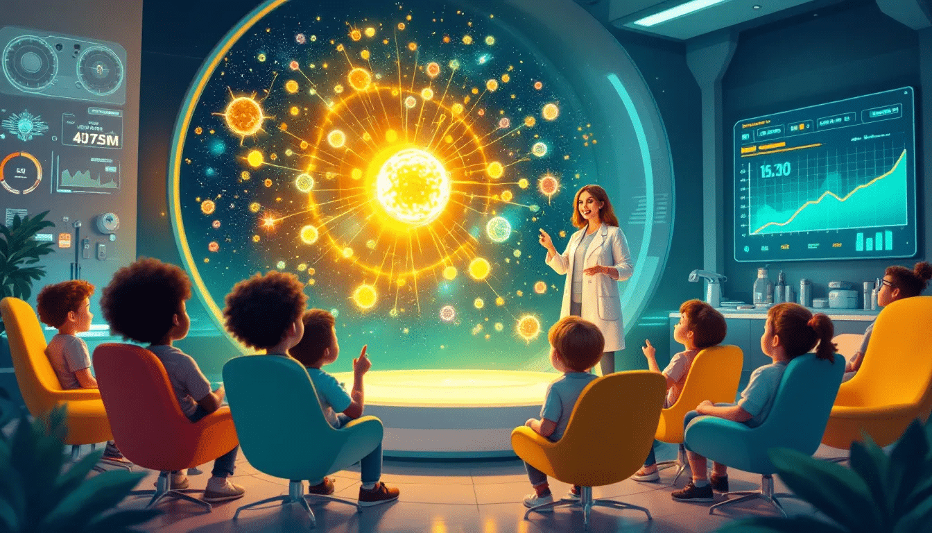 An illustration representing the promise of stem cell therapy for autism, showcasing a diverse group of autistic children.