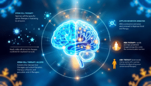 A diagram showcasing combined therapies for optimal outcomes in treating autism, including stem cell therapy.